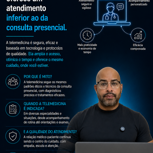 🚨 MITO OU VERDADE? A telemedicina oferece um atendimento inferior ao da consulta presencial. 🚨 MITO OU VERDADE? A telemedicina oferece um atendimento inferior ao da consulta presencial.